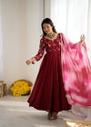 Jf 029 Crunchy Silk With Embroidery Sequence Work Anarkali Dress